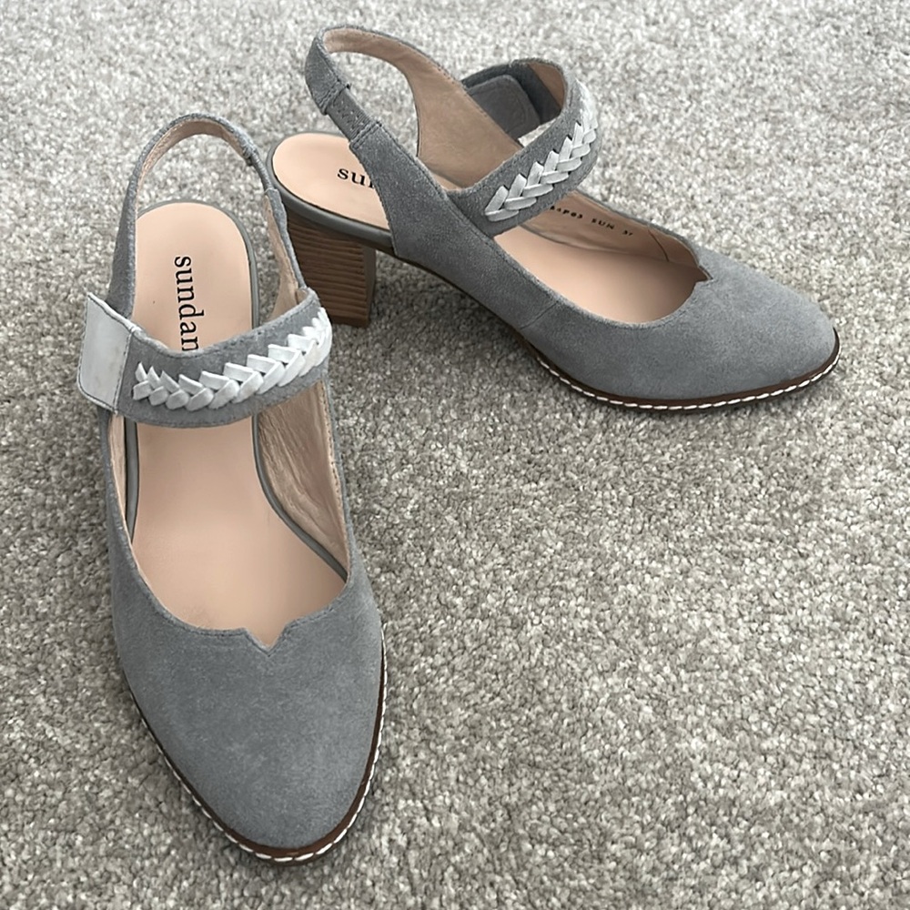 Sundance Eden Path Gray Suede Slingback Heels Size EU37 - Picture 2 of 12